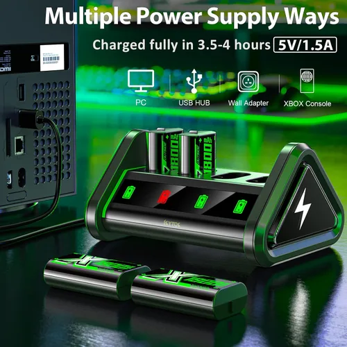 Vista 6 de Kytok Paquete de baterías recargables cargador de batería compatible con Xbox OneSeries XSXbox Elite 4 x 1800 mAh controlador de batería de repuesto