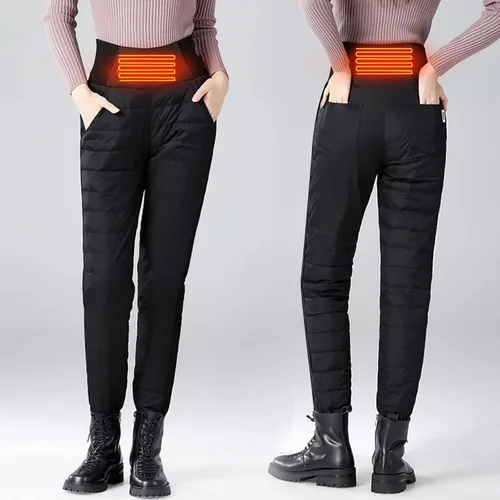 Vista 2 de Pantalones de calefacción eléctrica con calefacción inteligente USB para mujer, pantalones cálidos para esquí, pantalones de color liso con bolsillos
