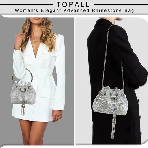 Vista 5 de TOPALL Bolsa de noche con diamantes de imitación, monedero plateado brillante con diamantes de imitación para mujer, fiesta, club, boda, plateado