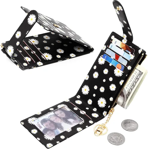 Vista 3 de Badiya Tarjetero para mujeres con RFID, carteras delgadas, plegables, tarjetero multifuncional, monedero