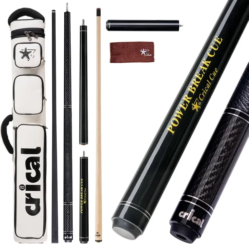 Vista 18 de CRICAL Pool Cue Set, 58" Pro Taper Carbon Fiber Playing Stick with 12.5mm Tip, 3/8×8 Joint, 54.3" Maple Jump Break Stick with 13.5mm Bakelite Tip
