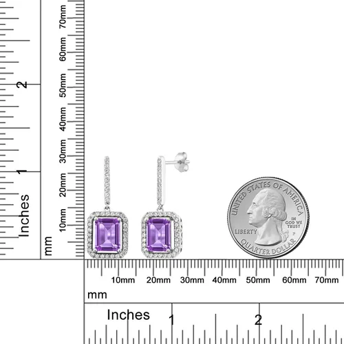 Vista 3 de Gem Stone King Aretes colgantes de plata de ley 925 con amatista morada para mujer