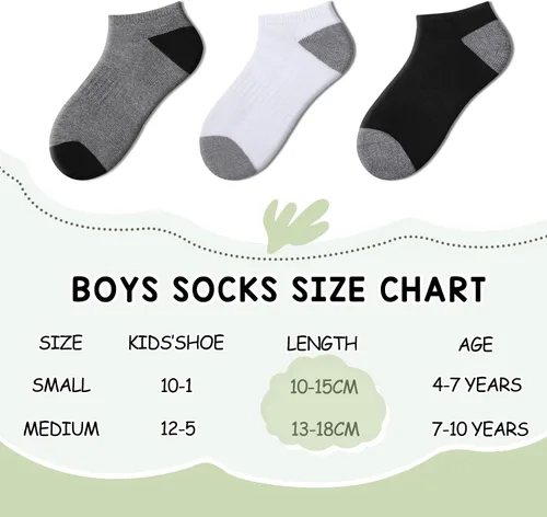 Vista 5 de Comfoex 12 pares de calcetines para niños de 4-6, 6-8, 8-10 años, calcetines deportivos de corte bajo para niños, calcetines cortos medio acolchados