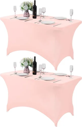 Vista 55 de Mantel de elastano para mesa de 6, 4 o 8 pies, universal, ajustable, para fiestas, banquetes, bodas y eventos, color verde manzana