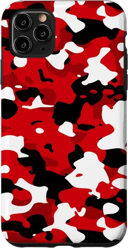 Vista 13 de iPhone 16 Negro + Blanco + Rojo Camuflaje Patrón Funda