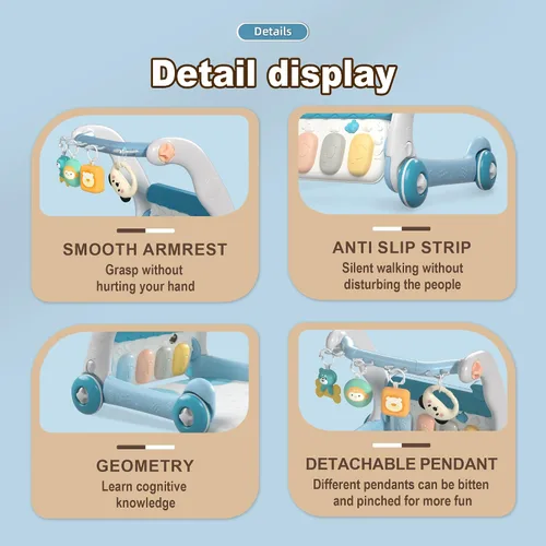 Vista 14 de Caterbee 2 en 1 Baby Piano Play Mat & Standing Toy con música y luz (azul)