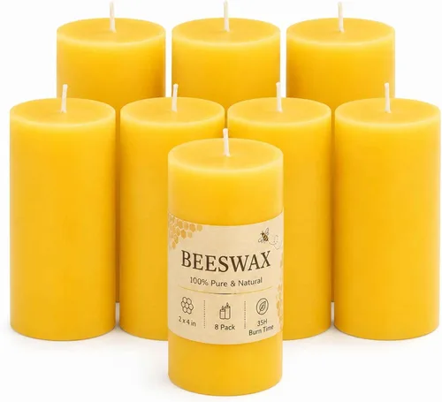 Vista 16 de Velas de pilar de cera de abeja natural, no tóxicas, 2 x 3 pulgadas, paquete de 6, 192 H de combustión larga Amarillo