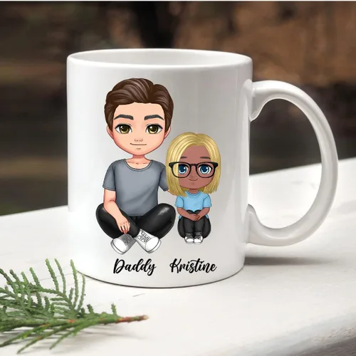 Vista 3 de Taza de café para el día del padre para papá de parte de hija e hijo. Taza del mundo con el mejor papá del mundo. Taza divertida con nombre