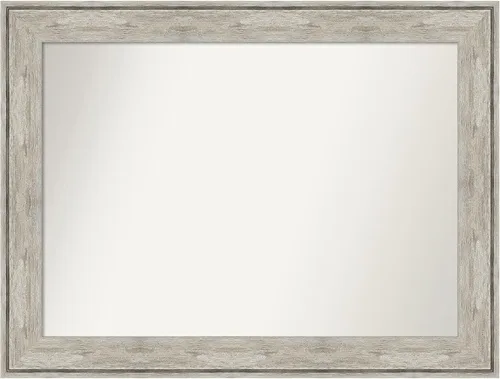 Vista 447 de Amanti Art Espejo de baño plateado para sobre el fregadero, 28 x 37 pulgadas, elegante espejo rectangular de peltre cepillado, marco de madera