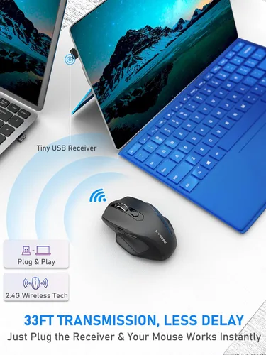Vista 3 de E-YOOSO Mouse inalámbrico para laptop, mouse de computadora de 2.4 GHz, 5 ratones inalámbricos de oficina DPI ajustables con receptor USB, 6