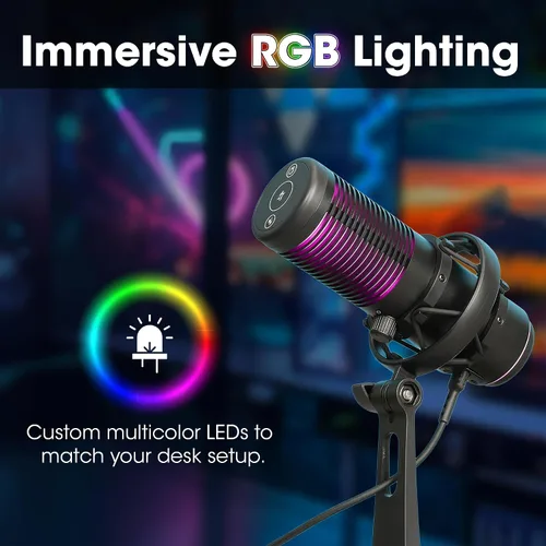 Vista 7 de MANHATTAN Micrófono USB RGB para juegos, micrófono condensador con cancelación de ruido para PC, PS4, PS5 y Mac, soporte de choque antivibración