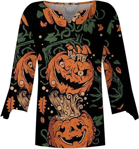 Vista 4 de 34 Length Sleeve Womens Tops Loose Casual Bat Print Shirts Halloween Graphic Tee Comfy V Neck Plus Size T Shirt Lightning Deals of Today
