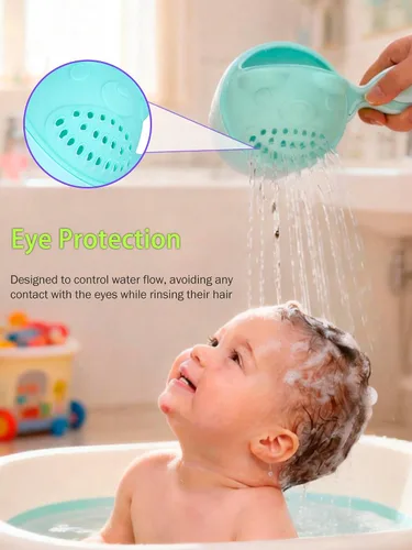 Vista 6 de Desmontable cascada libre de lágrimas bebé enjuague taza, champú Flusher para baño de cabello (verde) Compatible con Shampoo Hair Cups