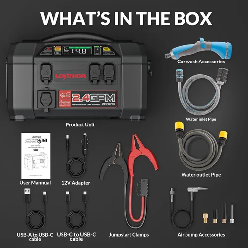 Vista 9 de LOKITHOR JA301 Arrancador de salto de 2000 amperios con compresor de aire de 150 PSI y AW401 2500Amp Jump Starter con lavadora de coche de 200 PSI