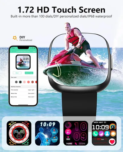 Vista 5 de Smart Watch for Men Women, 1.72" Super Retina HD Display, 24/7 Heart Rate HRV SpO2 Monitor, Sleep/Stress, 135 Sport Modes Fitness Activity Tracker