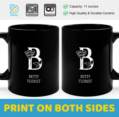 Vista 3 de Taza de café con inicial floral con nombre, taza personalizada para mujeres para hombres, regalos monogramados, letras de café personalizadas