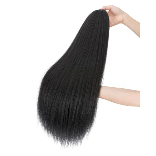Vista 9 de Benehair Extensión de cola de caballo con cordón, 24 pulgadas de largo, pelo sintético lacio, extensiones de cabello de cola de caballo con clip
