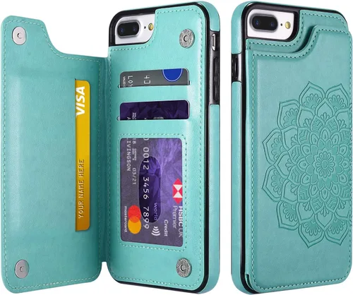 Vista 12 de UEEBAI Funda para iPhone SE 2022/7/8/SE 2020, funda de piel sintética con cierre magnético, ranuras para tarjetas, función de soporte