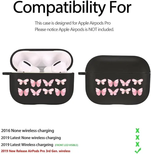 Vista 4 de Funda de mariposas rosas para AirPods Pro con llavero, diseño de animales lindos funda protectora de TPU suave compatible con AirPods Pro Charging