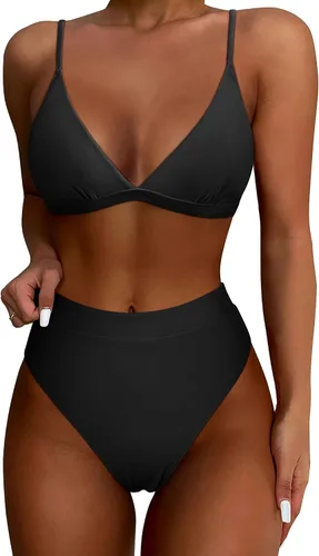 Vista 7 de SUUKSESS - Conjunto de bikini de dos piezas para mujer, con cintura alta y corte sexy, estilo triángulo