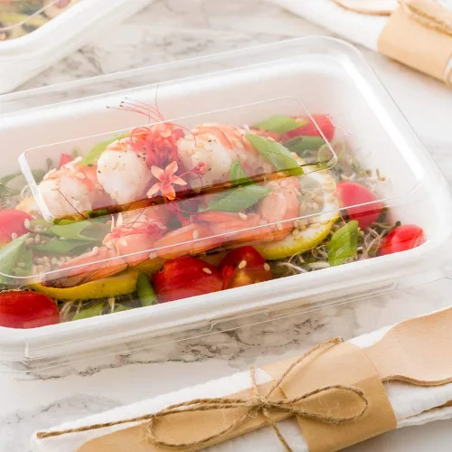 Vista 3 de Restaurantware Solo tapas: tapas de cúpula de plástico Pulp Tek, 100 tapas desechables para contenedores, los contenedores se venden por separado