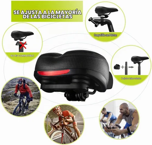 Vista 6 de Asiento de bicicleta, asiento de bicicleta más cómodo, doble absorción de golpes, espuma viscoelástica, impermeable, silla de montar de bicicleta