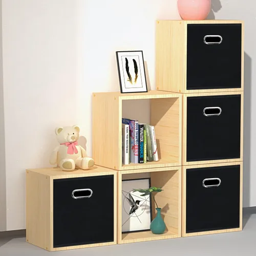 Vista 6 de Contenedores de almacenamiento plegables de 11 pulgadas, cubos de tela negra con asa para armario o caja plegable, juego de 2 unidades de 11 x 11 x