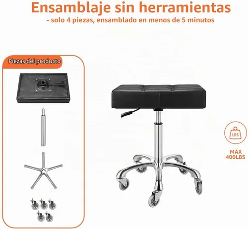 Vista 9 de Kaleurrier Taburetes resistentes con ruedas: Taburetes de laboratorio Negro