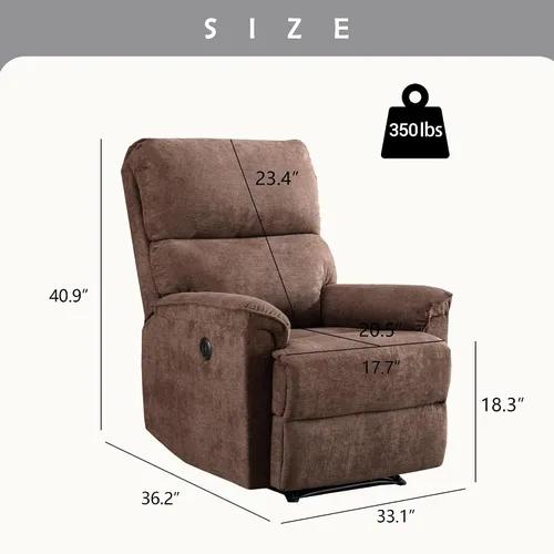 Vista 3 de EBELLO Silla reclinable eléctrica, sillón reclinable eléctrico, sofá reclinable individual de tela transpirable con puerto de carga USB para Marrón