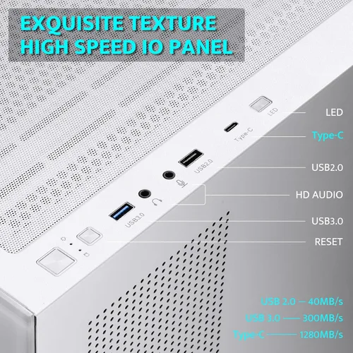 Vista 6 de darkFlash Carcasa ATX de media torre para PC, preinstala 4 ventiladores PWM ARGB, carcasa de computadora para juegos de vidrio templado doble Blanco