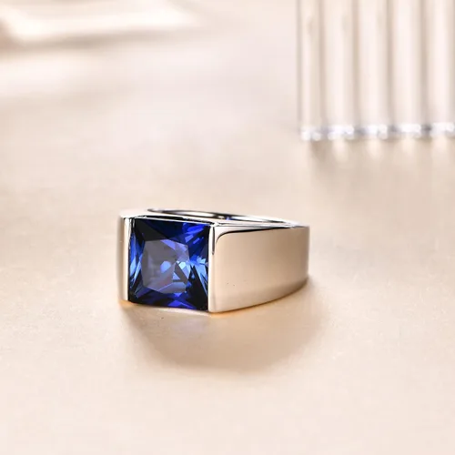 Vista 3 de ATTA GEMS Anillos de zafiro esmeralda para hombre, piedra gema verde y azul, anillos para hombre, chapado en oro blanco de 14 quilates, anillo