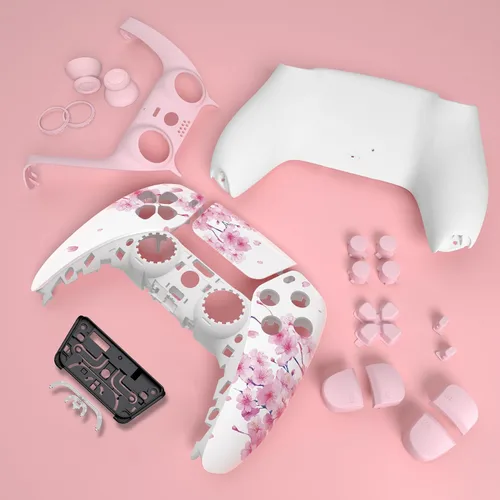 Vista 5 de eXtremeRate Cherry Blossom Whisper Full Set Shell with Buttons Touchpad Cover, Custom Replacement Decorative Trim Shell Front Back Plates Compatible