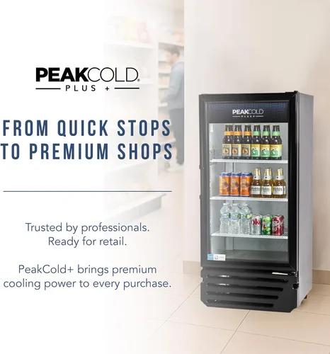 Vista 8 de PEAKCOLD + Refrigerador vertical de 1 puerta - Refrigerador comercial negro de 9.4 pies cúbicos de bajo consumo con puerta de vidrio