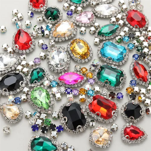 Vista 6 de Diamantes de imitación AB para coser, Choupee 130 piezas de diamantes de imitación para coser con respaldo de metal, engaste de dientes, garra