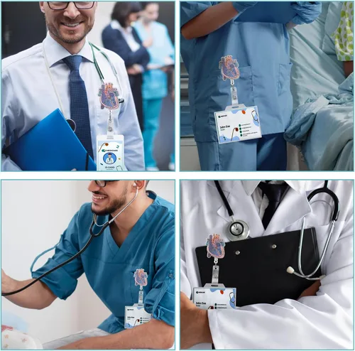 Vista 7 de Dimeho Portaplacas de Identificación Cardíaco Corazón Carrete Retráctil Clip Tarjeta ID Anatomía Divertido Portanombres Enfermera Pediatría