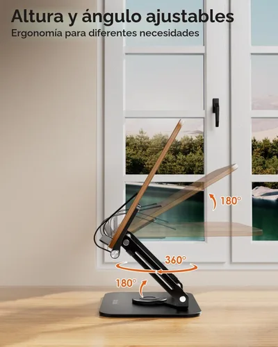 Vista 5 de aboutool - Soporte ajustable para libros con base giratoria de 360° y clips de página, soporte plegable para libros de cocina, soporte para libros