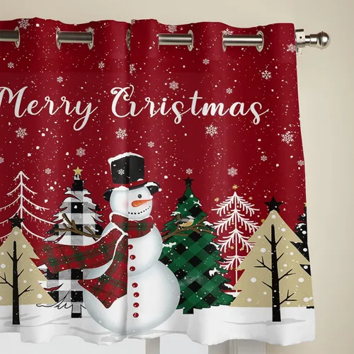 Vista 3 de Libaoge Cortinas de Navidad para cocina, dormitorio, juego de 2 paneles, diseño de muñeco de nieve de Navidad, cortinas de invierno con copos