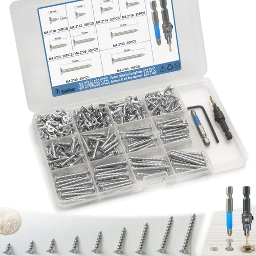 Vista 12 de Kit surtido de 440 piezas de tornillos de cabeza plana Phillips para madera, tornillos autorroscantes de acero al carbono con taladro para madera