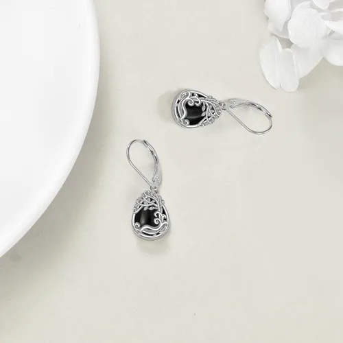 Vista 250 de Aretes colgantes con forma de lágrima de filigrana de piedra lunar de plata de ley 925 con cierre de palanca para mujer, regalos de joyería