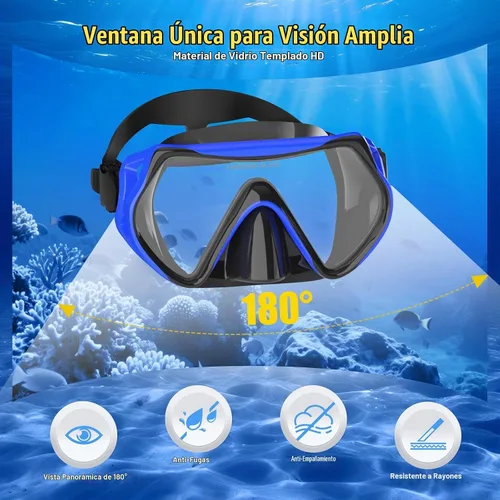 Vista 2 de Snorkeling Gear for Adults, Dry Snorkel Mask Set Anti-Fog Negro azul