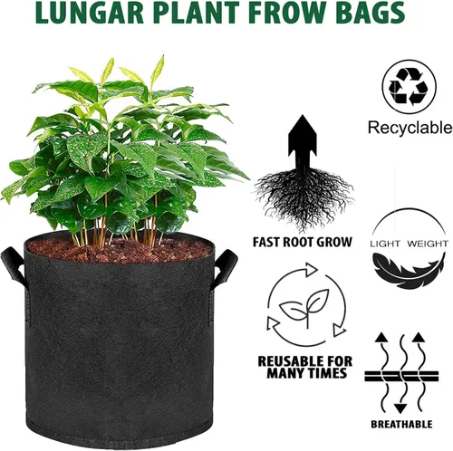 Vista 4 de Bolsas de cultivo LUNGAR 10 galones. Juego de 5 macetas para plantar, tela de aireación más gruesa de 300G, no tejida, asas reforzadas para maceta