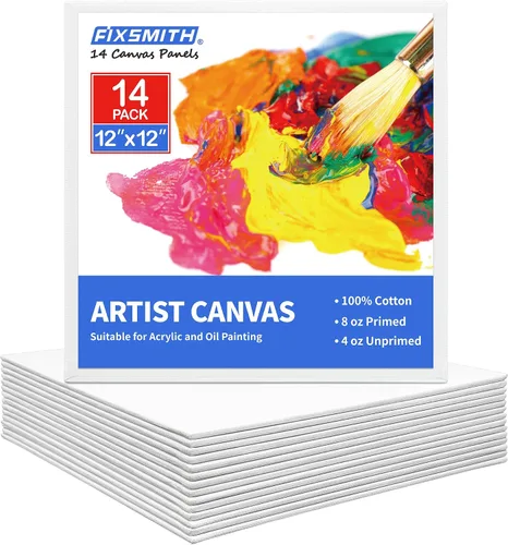 Vista 34 de FIXSMITH - Bastidores de lienzo para pintar 4x4 pulgadas, paquete súper económico de 24 mini lienzos, paneles de lienzo en blanco, 100% algodón