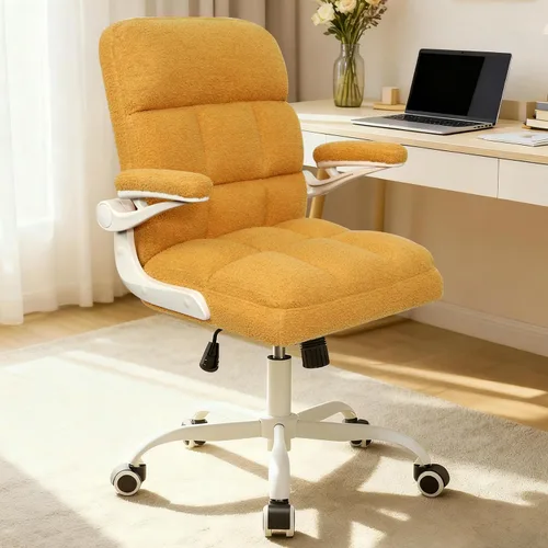 Vista 11 de Silla de oficina con ruedas, silla ergonómica para computadora de oficina en casa con reposabrazos abatibles, silla de escritorio ajustable