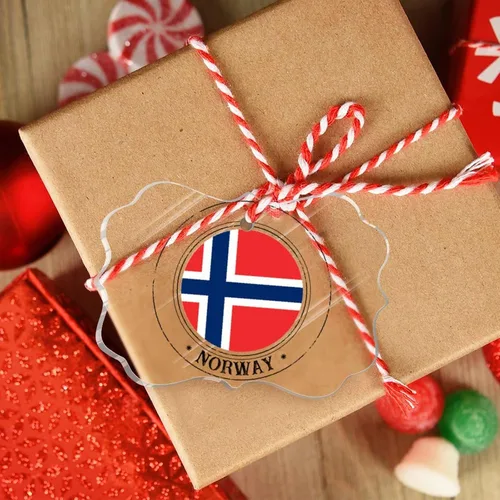 Vista 4 de Bandera nacional de Noruega, adornos de Navidad patrióticos 2023, decoraciones de Navidad para árbol, adornos acrílicos transparentes, colgante