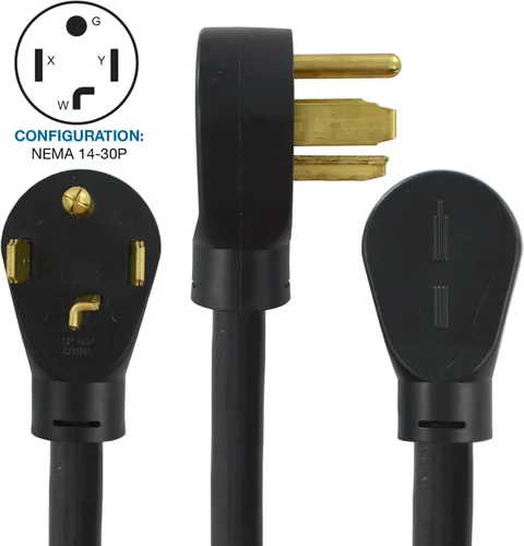 Vista 2 de Conntek Cable de extensión de 30 amperios de 4 clavijas, cable de extensión NEMA de 30 amperios 14-30P a 14-30R para extensión de alimentación