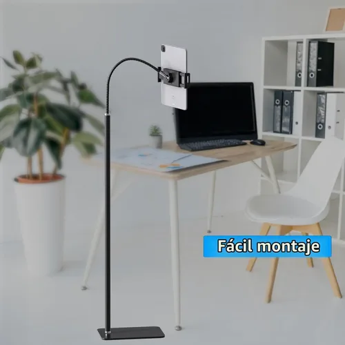 Vista 5 de Soporte de suelo para tablet con cuello de cisne flexible y base estable, compatible con tabletas y teléfonos celulares (3.5 a 9.7 pulgadas)