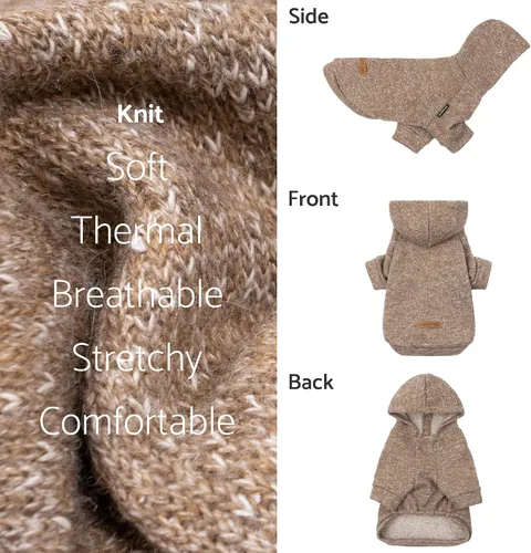 Vista 5 de Fitwarm Suéter de punto con capucha para perro, ropa de invierno para perros pequeños niño niña, suéter con capucha para mascotas ligero, caqui