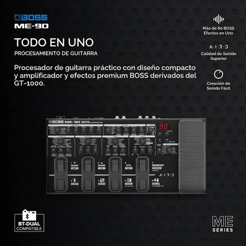 Vista 2 de BOSS ME-90 Multi-efectos de guitarra Procesador de guitarra todo en uno 11 modelos de amplificador AIRD integrados 60 efectos derivados
