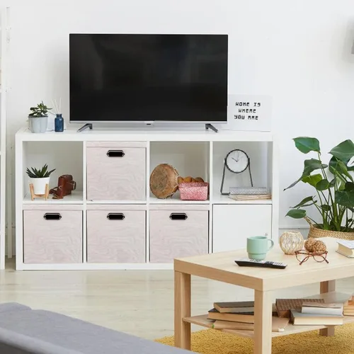 Vista 6 de Contenedores de almacenamiento con tapas, cajas plegables de tela de lino, contenedores organizadores con tapa, cesta de almacenamiento plegable