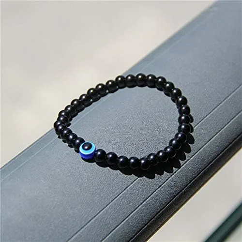 Vista 3 de RUIZHEN - 2 Pulseras elásticas con cuentas azules de ojo malvado, 7 chakras, piedra de lava, mano de Hamsa